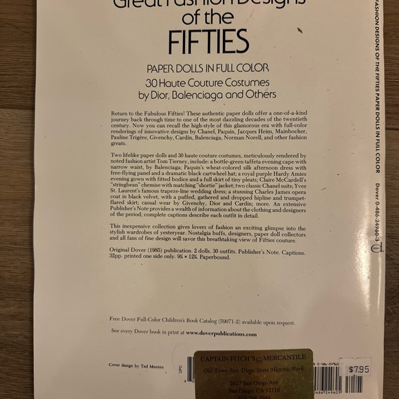 1985 Tom Tierney paper doll book featuring great fashion designs of the 1950s - Picture 4 of 4